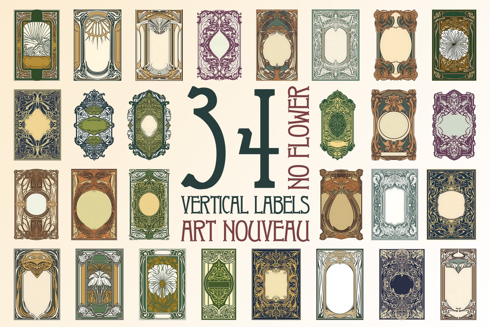Printable Vertical Labeks 34 Vertical Labels Art Nouveau, No Flower - Digital Illustration ...