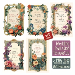 Hochzeitseinladung - Vorlagen für Hochzeiten im Jugendstil - digitale Illustration, vintage Cover, PNG, Kunst digitaler Download, Vintage-Karte, 10,5x15 cm