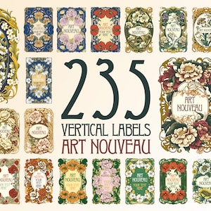 235 vertical labels Art Nouveau - digital illustration, vintage cover, PSD, PNG, Art digital download
