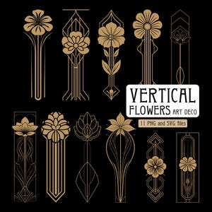 11 PNG & SVG Art Deco Vertical Flowers and Elements Graphic Accents, vector illustration, vintage flowers, digital download