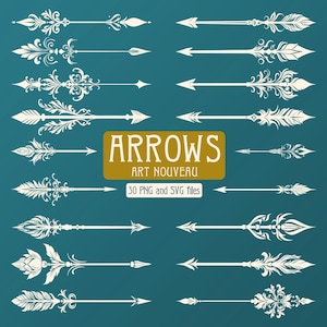 30 PNG & SVG Art Nouveau arrows, vector illustration, transparent background, vintage elements, arm, dart, shaft, lead, digital download