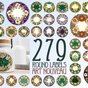 279 round labels Art Nouveau - digital illustration, vintage cover, PNG, Art digital download