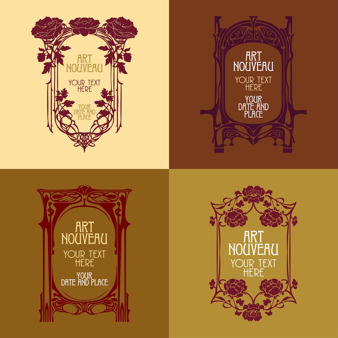 Art Nouveau Decorative Bundle SVG | 4 Vintage Labels and Frames