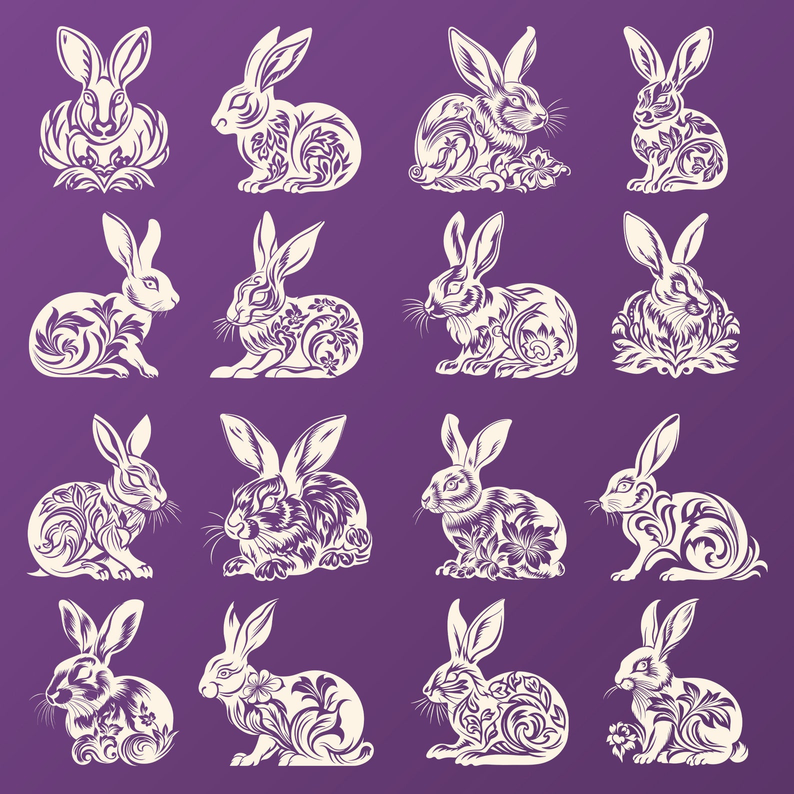 Retro Game Background Rabbit Rabbits Art Nouveau 27 PNG & SVG Set, Vector Illustration, Transparent ...