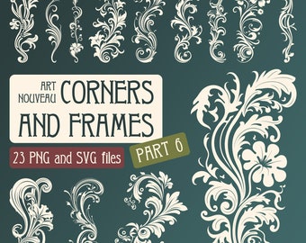 23 PNG & SVG Art Nouveau Corners and Frames Graphic Accents, vector illustration, transparent background, vintage elements, digital download