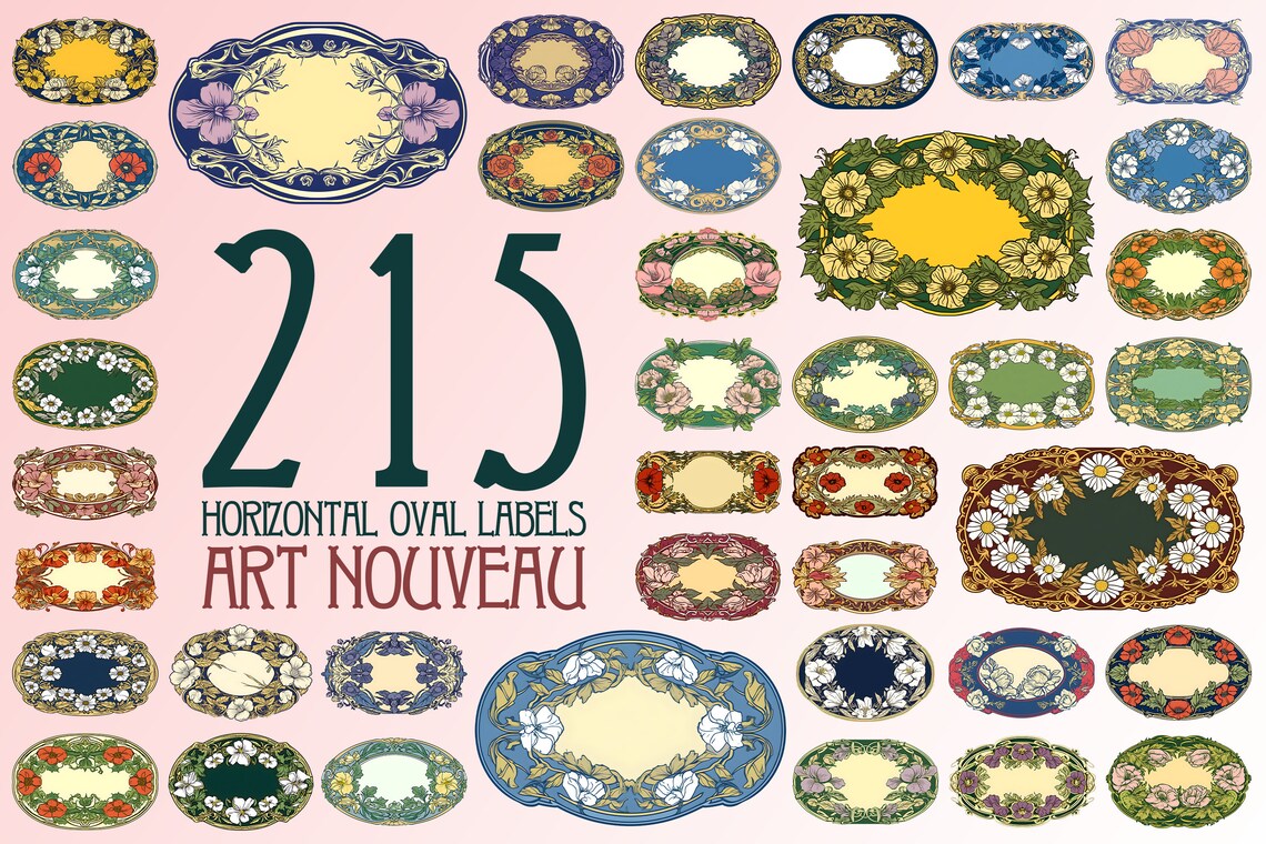 215 Labels 215 Horizontal Oval Labels Art Nouveau - Digital Illustration, Vintage ...
