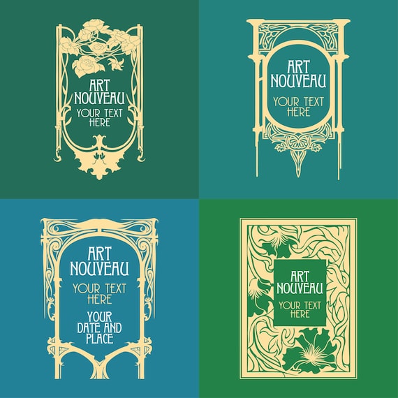 Art Nouveau 4 Set Vector Covers, Art Nouveau Clip Art, Art Nouveau