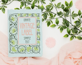 Art Nouveau Nasturtium Label, Vintage Botanical Product Label, Ornamental Vector Label, SVG PNG PDF, Decorative Clipart