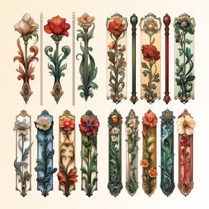 K&ouml;nnte beinhalten: Ein Set mit 16 dekorativen floralen Designs, jedes mit einem einzigartigen Muster und Farbschema. Die Designs zeichnen sich durch komplizierte Details aus und sind perfekt, um jedem Projekt einen Hauch von Eleganz zu verleihen.