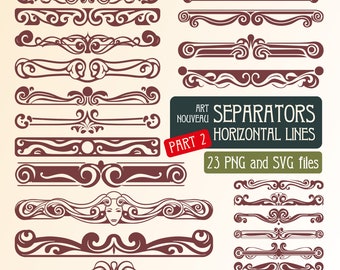 23 PNG & SVG Art Nouveau text devider set, line separators, vector illustration, transparent background, vintage elements, digital download