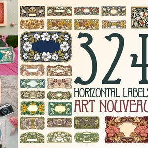 Labels Art Nouveau - art nouveau wedding invitation, art nouveau digital holiday cover, 324 horizontal frames, art nouveau border