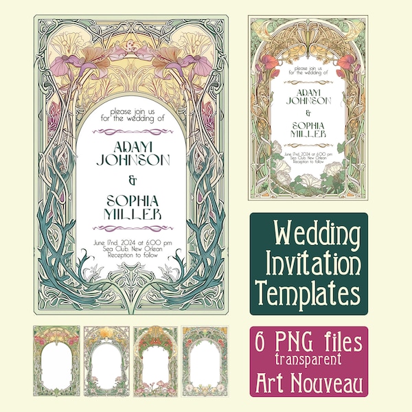 Weddings invitation templates frames Art Nouveau - digital illustration, vintage cover, PNG, Art digital download, vintage card, transparent