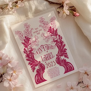Jugendstil Kirschblüte, Sakura Vektor-Rahmen, Clip Art, Jugendstil Vintage Etikett, PSD, AI, SVG