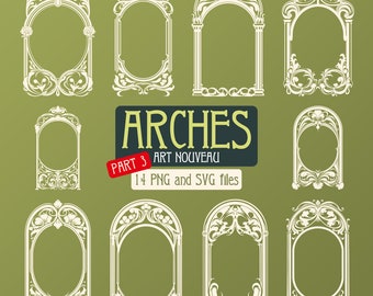 Arches Art Nouveau set 14 PNG & SVG, vector illustration, transparent background, vintage elements, digital download, clipart, isolated