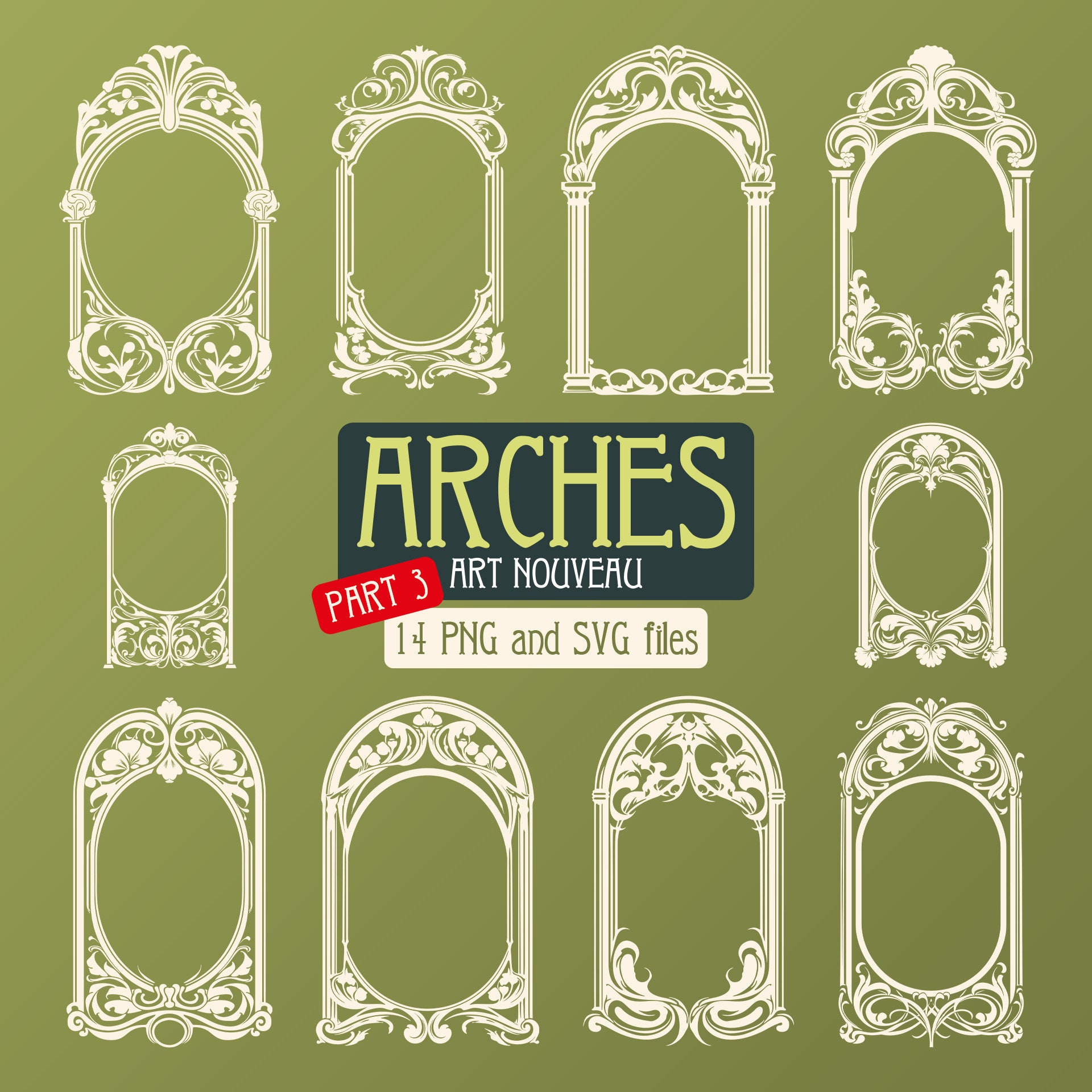 Arches Art Nouveau Set 14 PNG & SVG, Vector Illustration