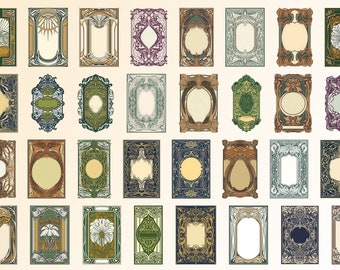 34 Vertical Labels Art Nouveau, No Flower - Digital Illustration