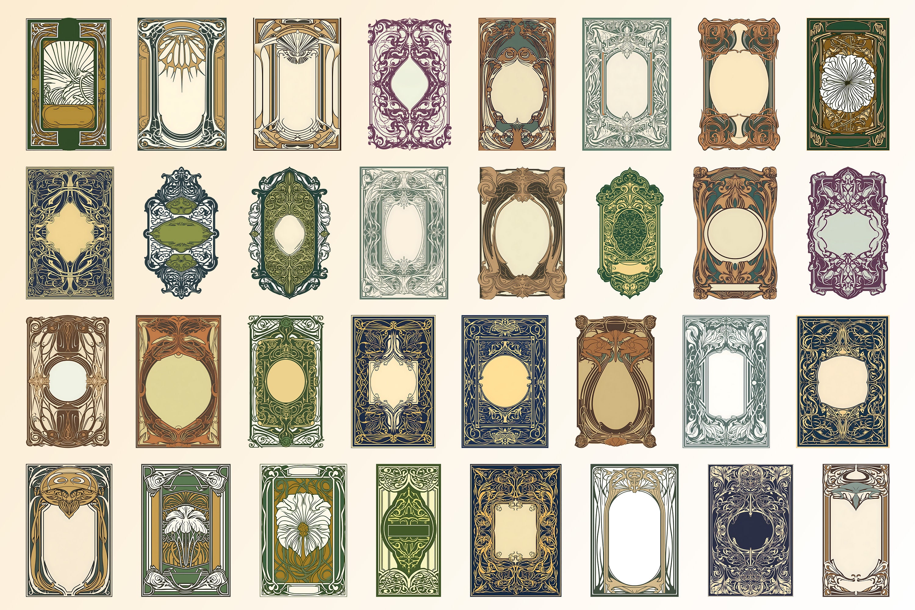 34 Vertical Labels Art Nouveau, No Flower - Digital Illustration