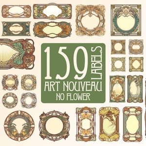 Art Nouveau digitale labels geen bloemen voor huwelijksuitnodigingen en evenementen, vintage boekomslag, set clip art bloemenframes voor afdrukken