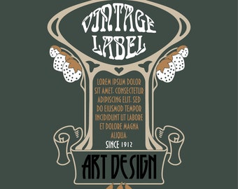 Art Nouveau Strawberry Label, Vintage Botanical Product Label, Strawberry Vector Label, SVG PNG PDF, Decorative Clipart