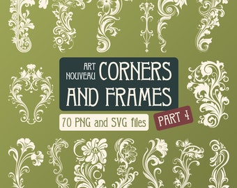 70 PNG & SVG Art Nouveau Corners and Frames Graphic Accents, vector illustration, transparent background, vintage elements, digital download