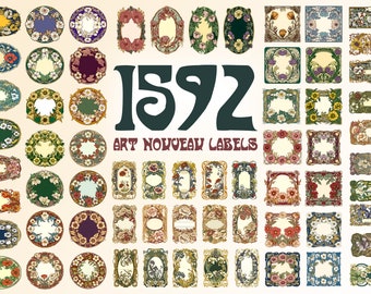 1592 Art Nouveau Etiketten-Bundle, Vintage-Blumenrahmen & Produktetiketten, SVG, PNG, PSD, Ultimative Vektorsammlung