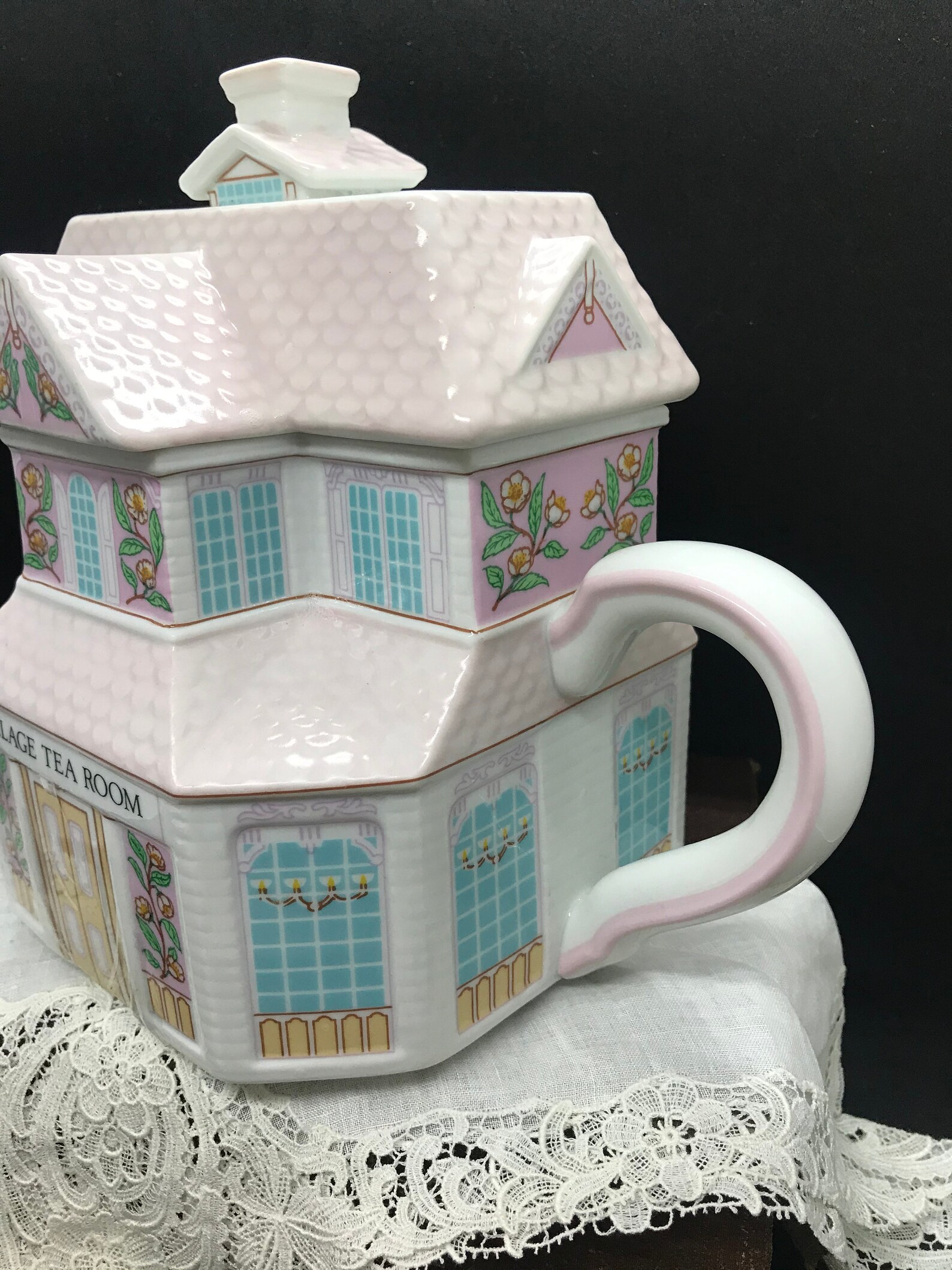 Vintage Lenox Village Teapot and Lid Pink Blue Village Tea Etsy