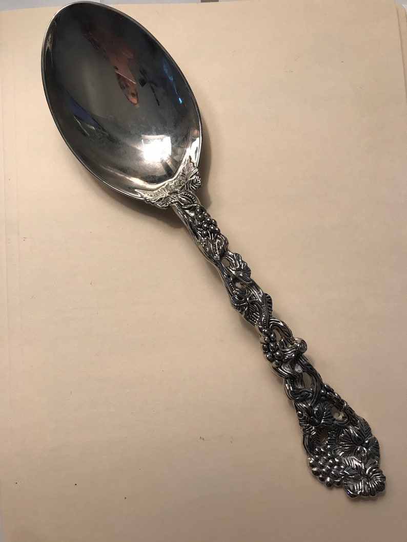 Vintage Silver Plated Serving Spoons Godinger Vineyard Style Etsy