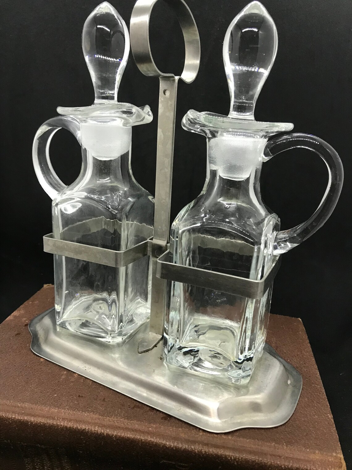 Vintage Antique Cruet Set Silverplate Holder Glass Vinegar Etsy