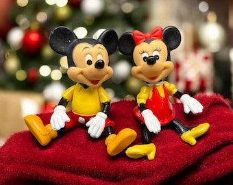 Vintage Mickey Mouse and Minnie Mouse Vinyl Plastic Poseable Figures Hong Kong 1970s