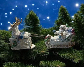 Santa Figurine, Santa Riding on Candy Cane Sleigh, Jolly Old