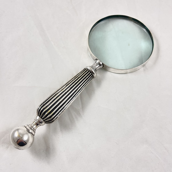 Vintage Silver Plate Hand Held Magnifying Glass