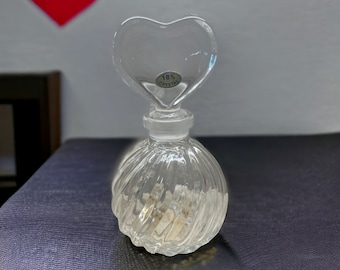 Vintage Crystal Glass Perfume Bottle With Heart Stopper, Cut Crystal Perfume Bottle, Vanity Perfume Bottle, Teleflora Japan