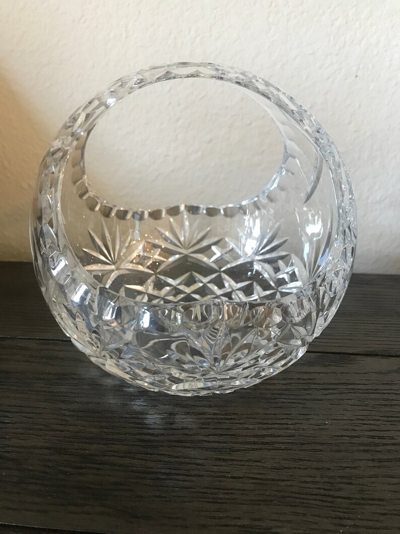 Vintage Cut Crystal Basket With Handle Etsy