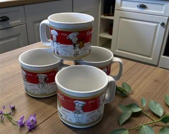 Vintage Campbells Tomato Soup Kid Mugs Collectible Houston Harvest set of Four 1910-1949-set of Four