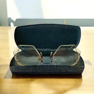 Antique Art Craft Bifocal 12K Gold filled Eyeglasses /Spectacles Wire Framed Wrap Around with Original Hard Case (Early 1900)