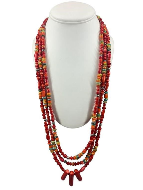 3 Strand Multi Stone Necklace .925 CLASP, 27.5"* - image 1