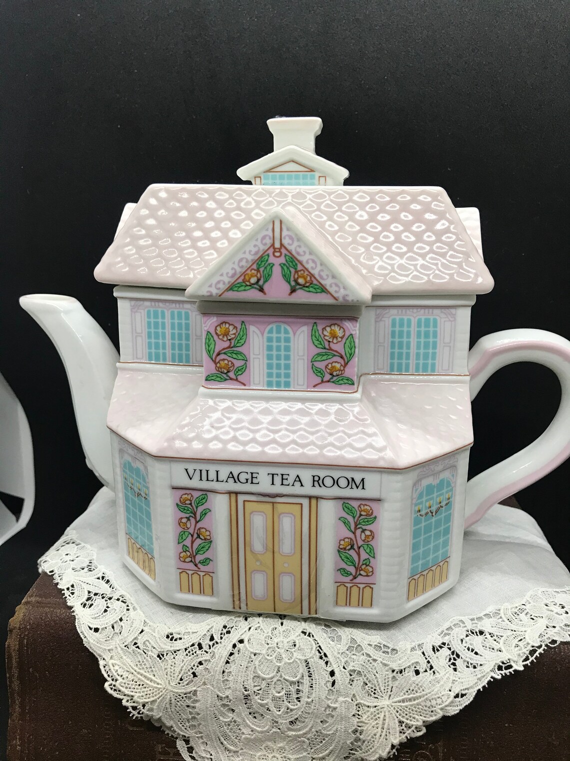 Vintage Lenox Village Teapot and Lid Pink Blue Village Tea Etsy