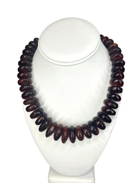 Mahogany Cherry Red Colored Wood Beaded Necklace 1