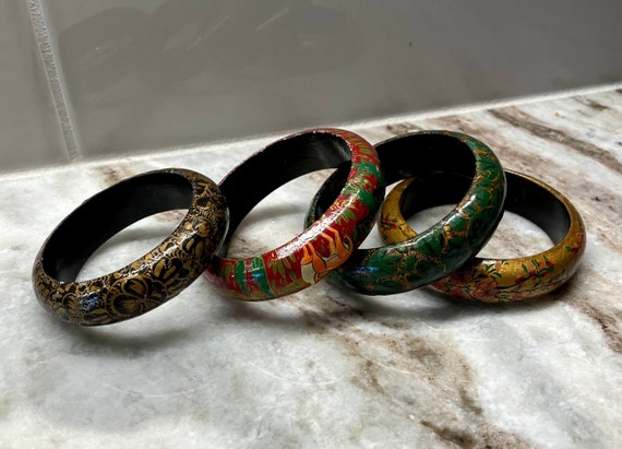 Vintage Lacquer African Wood Bangle Bracelet - image 1