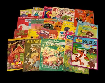 Lote de 22 libros para colorear infantiles vintage: libros de actividades preescolares de ABC, Disney y Barrio Sésamo.