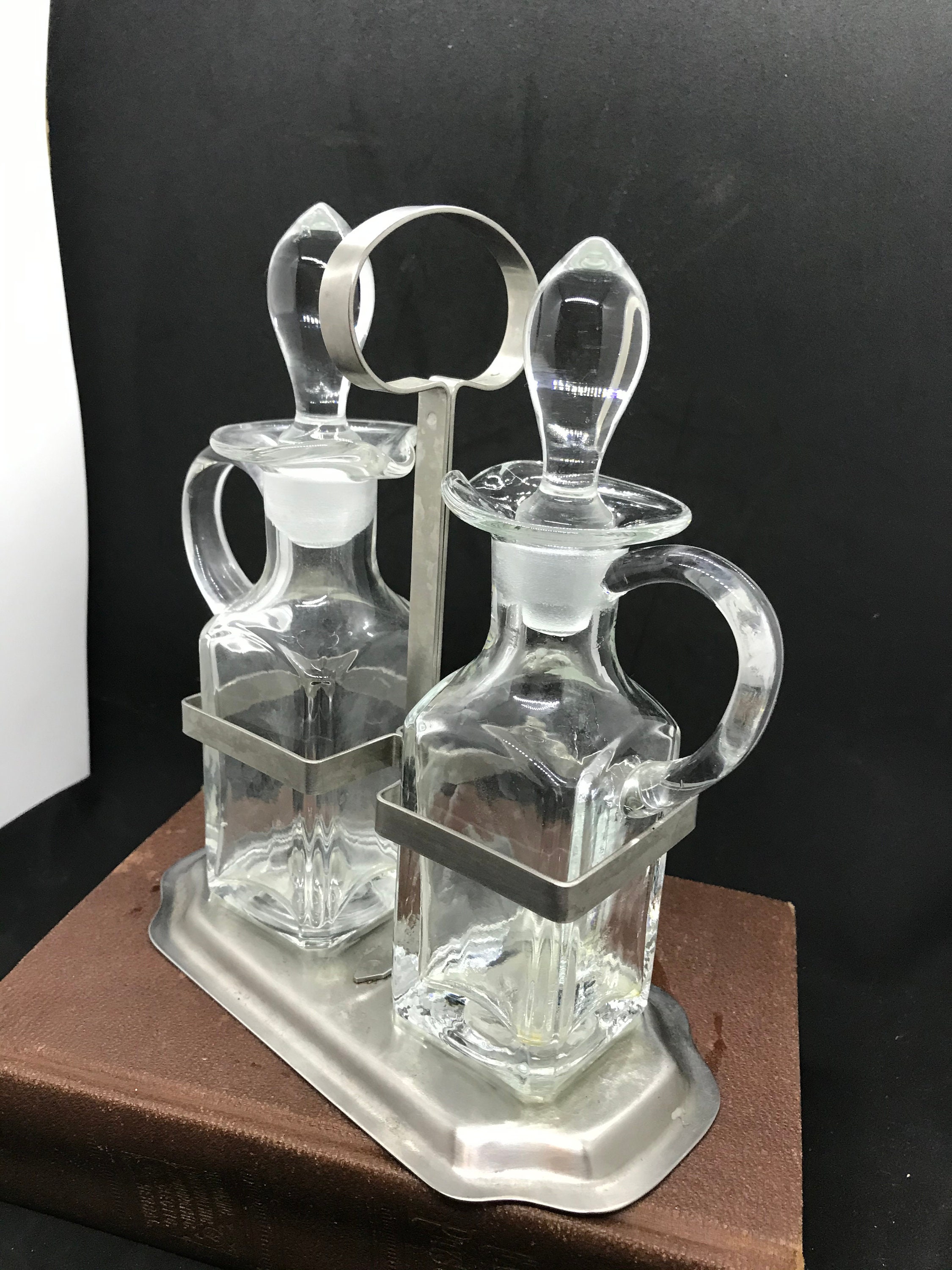 Vintage Antique Cruet Set Silverplate Holder Glass Vinegar Etsy