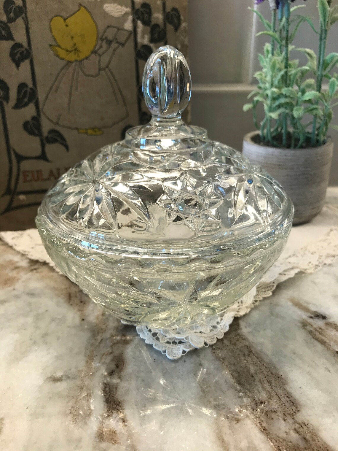 Vintage Small Candy Dish With Lid Heavy Clear Crystal Etsy