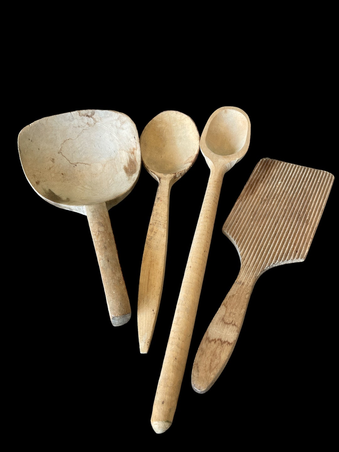 Antique Primitive Old Wooden Kitchen Utensils Set of 4 Etsy