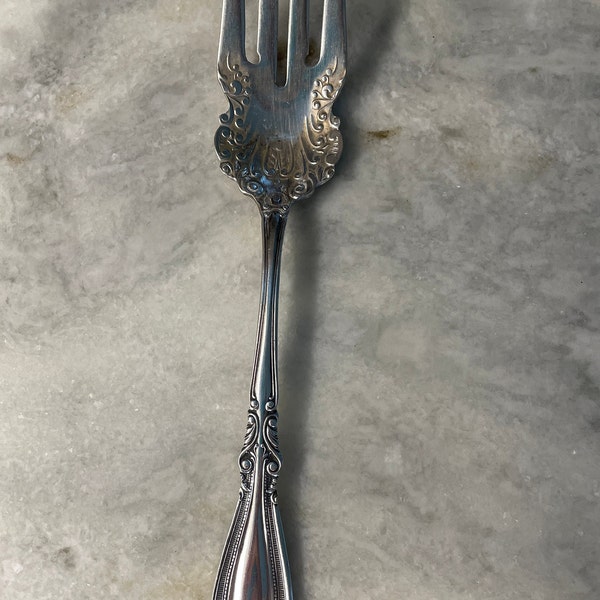 1847 Rogers Bros A1 Silver Plate Meat Serving Fork Avon Pattern Vintage c. 1901