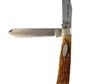 Vintage 1960s Eye XL Cutlery Japan 2 Blade Folding Pocket Knife Jigged Handle