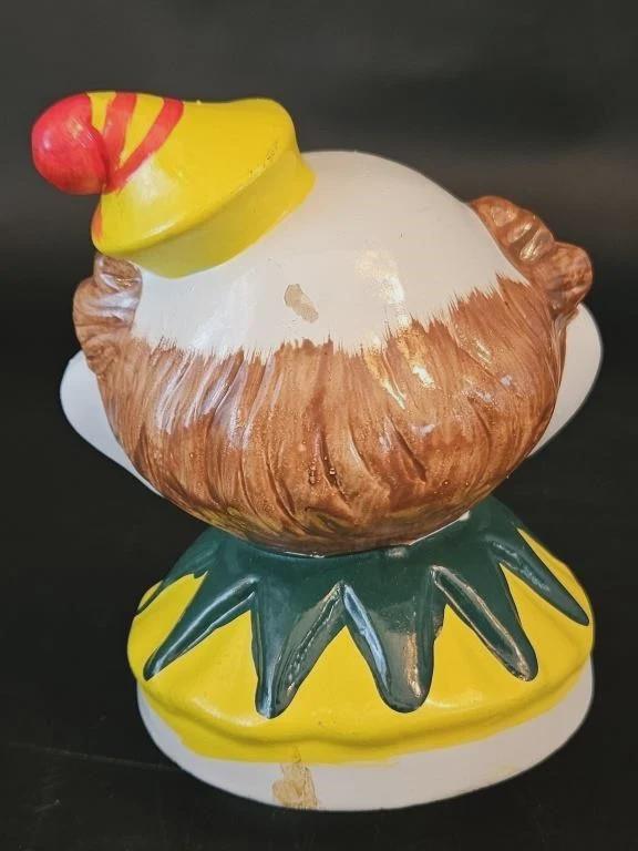Vintage Bisque Ceramic Clown Head Revolving Music Box Plays 