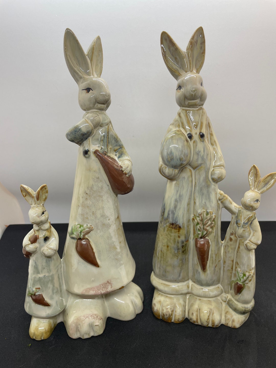 2 Tall Slender Porcelain Easter Rabbit Family Pencil Figurines - Etsy