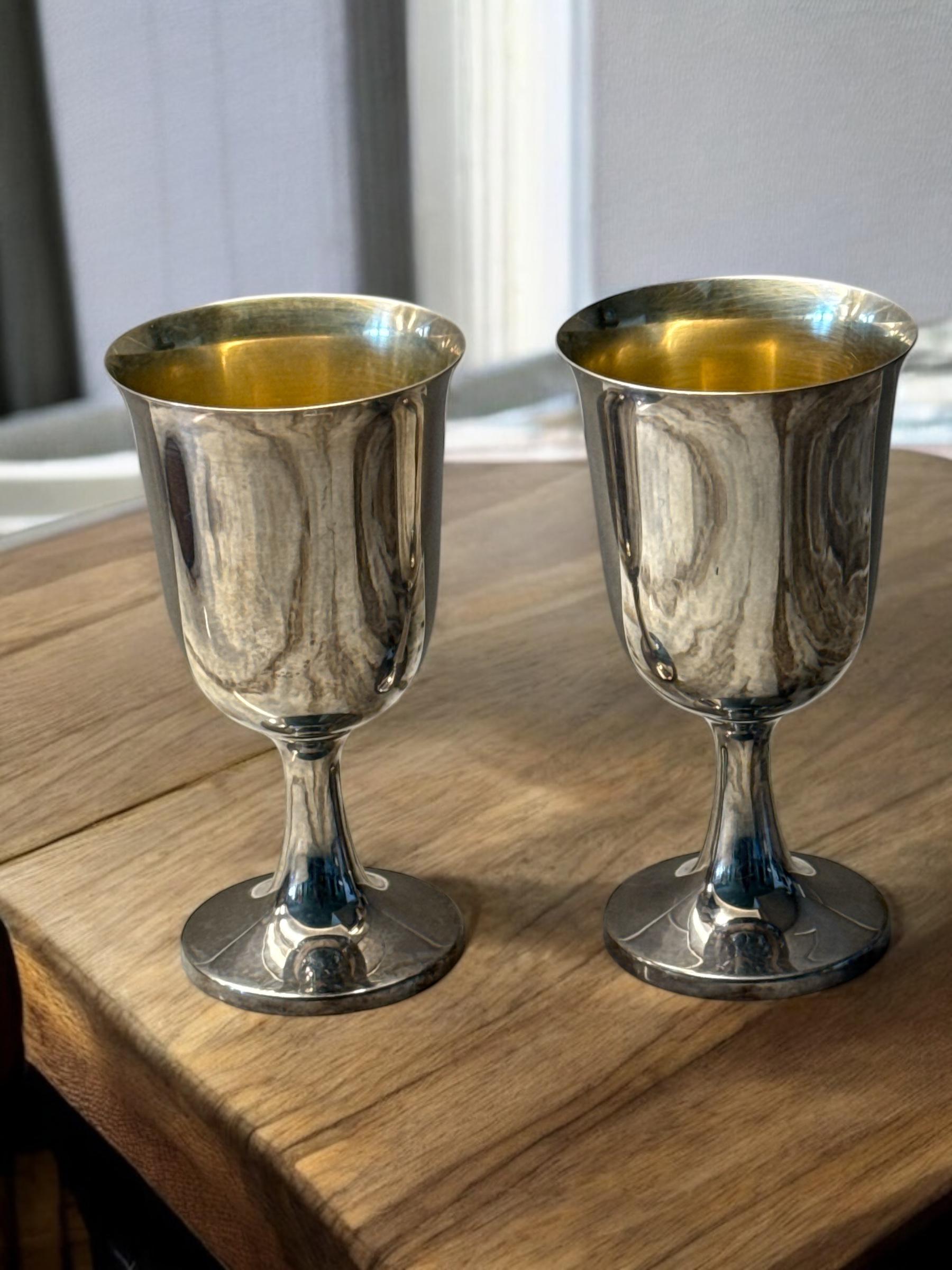 Vintage Set of Two 6.5" Tall Wine Silver over Copper Goblets
