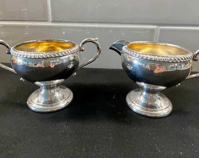 Vintage ART S CO Silver Plated Cream and Sugar Set With Braided Edge Etsy