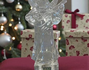 Vintage 1980 Lead Crystal Clear Glass Angelic Angel Mandolin Mikasa Figurine 8 Inches Tall x 4 Inch